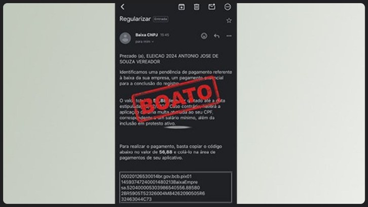 Link para pagamento que acompanha a mensagem também é falso